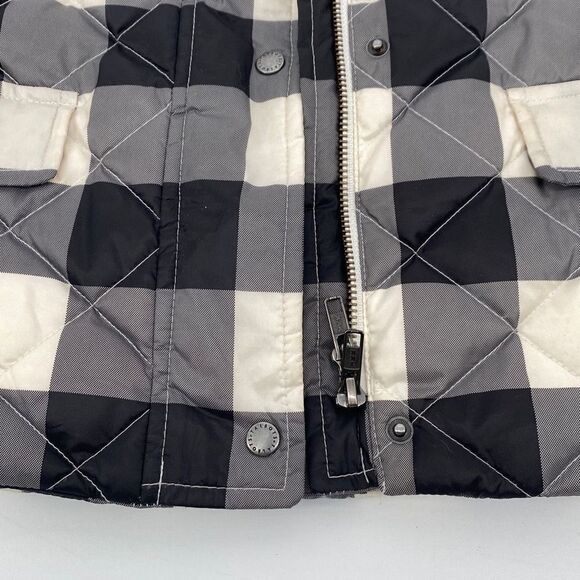 Talbots Down Filled Buffalo Vest Puffer Quilted Check Plaid Zip-Up Black Cream S - Picture 5 of 14